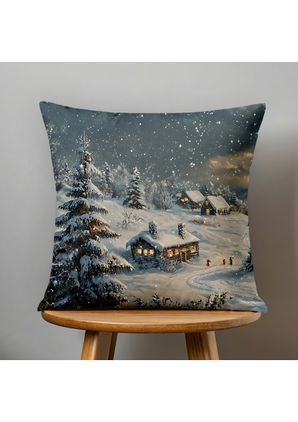 Çift Taraflı Dijital Baskı Kırlent Kılıfı Yılbaşı / Kış Manzarası / Christmas Desenli fiyatları