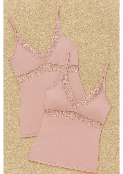 Kadın Modal Pamuklu Likralı Dantel Detaylı Askılı 2'li Atlet W6K6K0T7KA