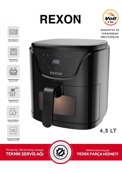 Airfryer Yağsız Fritöz 4,5 Litre Airfryer Dijital Ekran 360 Akıllı Pişirme Geniş Hacim Izleme Penceresi