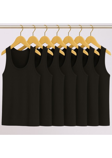 Erkek %50 Pamuk-%50 Modal Klasik Siyah 6'lı Atlet W2İK1L1KK2E.6LI