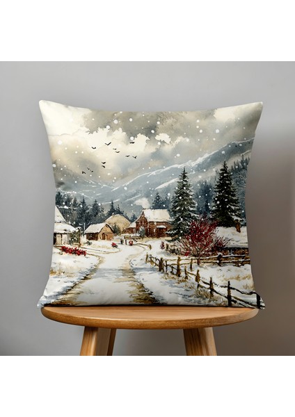 Çift Taraflı Dijital Baskı Kırlent Kılıfı Yılbaşı / Kış Manzarası / Christmas Desenli fiyatları