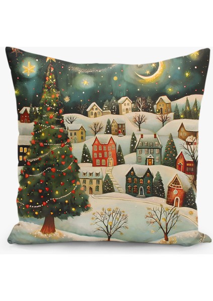 Çift Taraflı Dijital Baskı Kırlent Kılıfı Yılbaşı / Kış Manzarası / Christmas Desenli