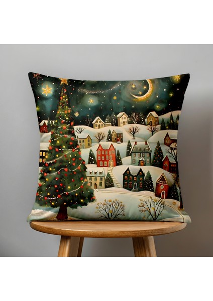 Çift Taraflı Dijital Baskı Kırlent Kılıfı Yılbaşı / Kış Manzarası / Christmas Desenli fiyatları