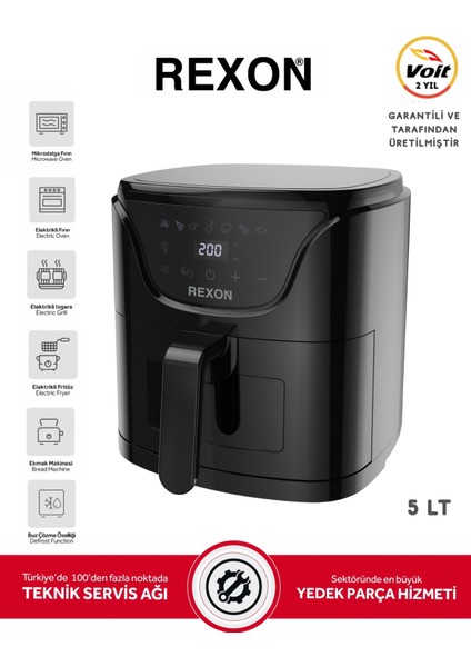 Air Fryer Yağsız Fritöz 5 Litre Geniş Hacim Airfryer Dijital Ekran Akıllı Pişirme Yapışmaz Zemin