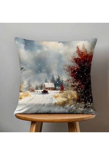 Çift Taraflı Dijital Baskı Kırlent Kılıfı Yılbaşı / Kış Manzarası / Christmas Desenli fiyatları