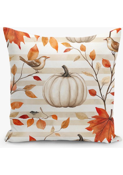 Çift Taraflı Dijital Baskı Kırlent Kılıfı Sonbahar / Kabak Desenli