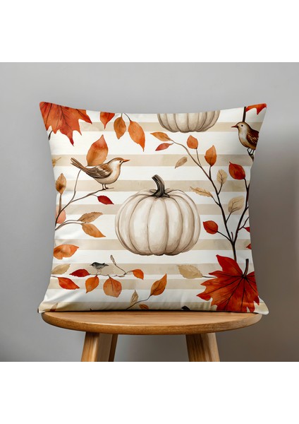 Çift Taraflı Dijital Baskı Kırlent Kılıfı Sonbahar / Kabak Desenli fiyatları