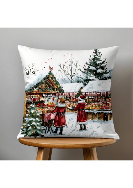 Çift Taraflı Dijital Baskı Kırlent Kılıfı Yılbaşı / Kış Manzarası / Christmas Desenli fiyatları