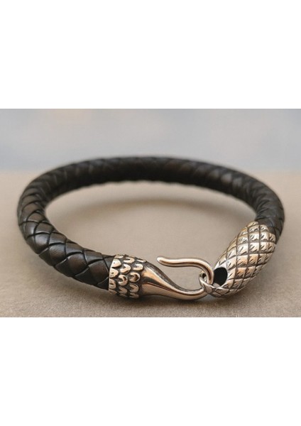 Sevgiliye Hediye Erkek Takı Seti Ikili Kombin Deri Bileklik ve Yılan Başlı Çelik Kolye fiyatları