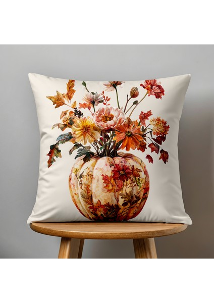 Çift Taraflı Dijital Baskı Kırlent Kılıfı Sonbahar / Kabak Desenli fiyatları
