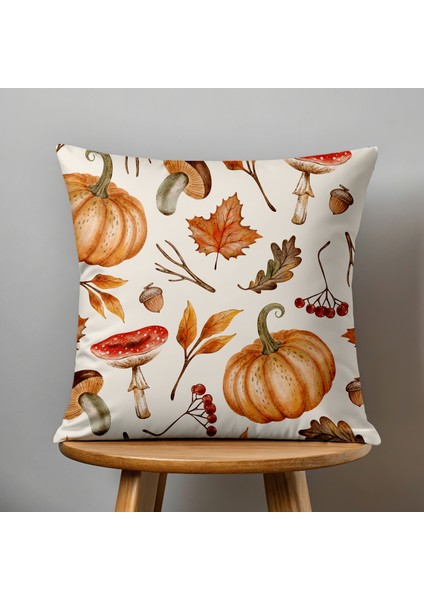 Çift Taraflı Dijital Baskı Kırlent Kılıfı Sonbahar / Kabak Desenli fiyatları