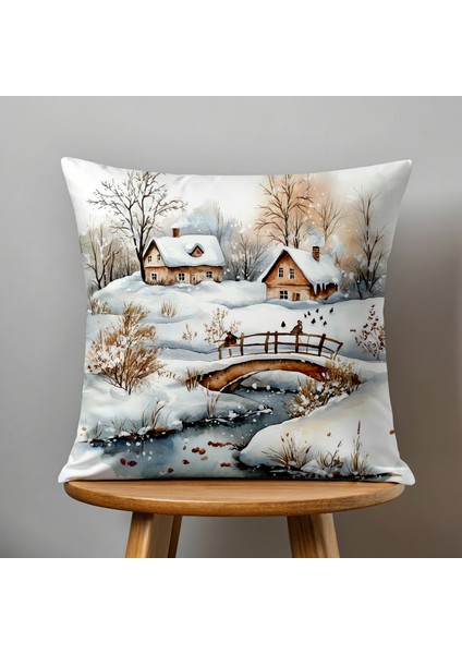 Çift Taraflı Dijital Baskı Kırlent Kılıfı Yılbaşı / Kış Manzarası / Christmas Desenli fiyatları