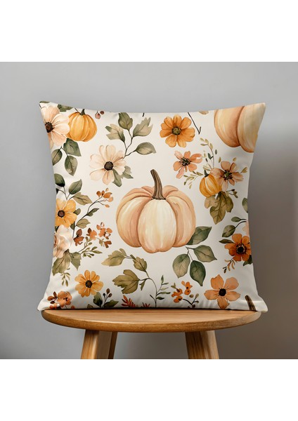Çift Taraflı Dijital Baskı Kırlent Kılıfı Sonbahar / Kabak Desenli fiyatları