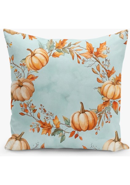 Çift Taraflı Dijital Baskı Kırlent Kılıfı Sonbahar / Kabak Desenli
