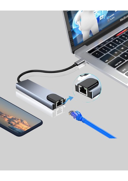 Alüminyum Kasalı MacBook Usb-C Hub – 4K Hdmı, USB 3.0, Sd/tf Kart Girişi, Pd Şarj Desteği modelleri