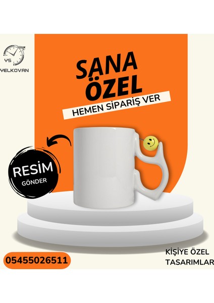 Smile Topu Kulplu Özel Tasarımlı Porselen Bardak | Yelkovanstudio