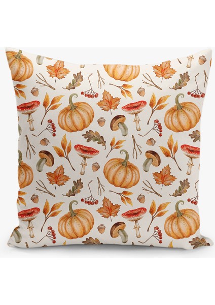 Çift Taraflı Dijital Baskı Kırlent Kılıfı Sonbahar / Kabak Desenli