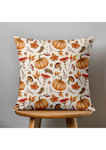 Çift Taraflı Dijital Baskı Kırlent Kılıfı Sonbahar / Kabak Desenli fiyatları