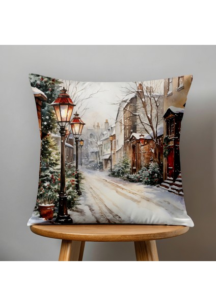 Çift Taraflı Dijital Baskı Kırlent Kılıfı Yılbaşı / Kış Manzarası / Christmas Desenli fiyatları