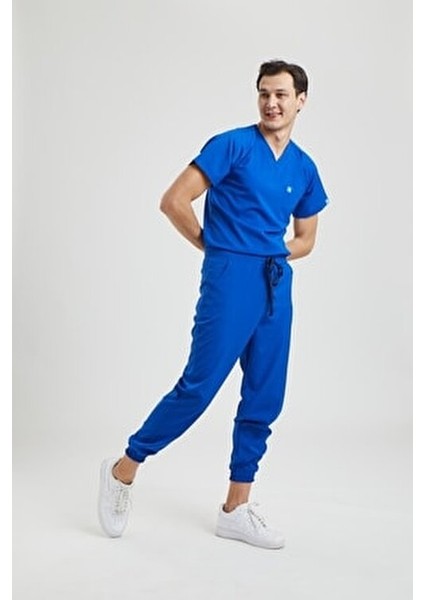 Likralı Dinamik Jogger Takım Royal Mavi Erkek Doktor ve Hemşireler İçin Konforlu