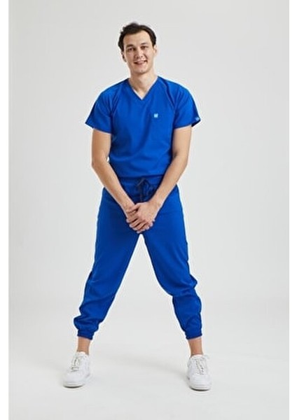 Likralı Dinamik Jogger Takım Royal Mavi Erkek Doktor ve Hemşireler İçin Konforlu