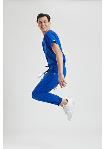 Likralı Dinamik Jogger Takım Royal Mavi Erkek Doktor ve Hemşireler İçin Konforlu