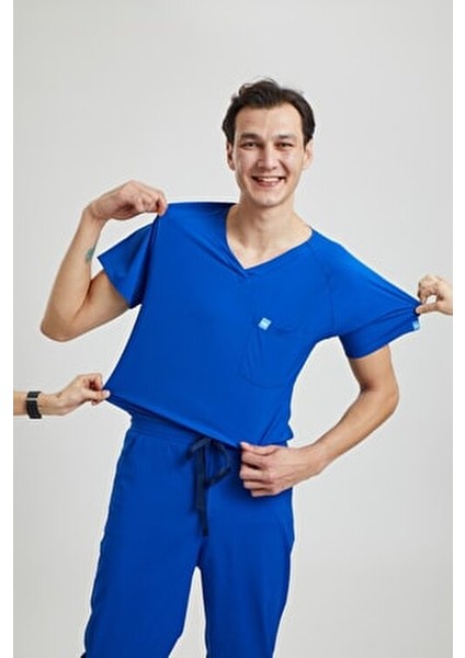Likralı Dinamik Jogger Takım Royal Mavi Erkek Doktor ve Hemşireler İçin Konforlu