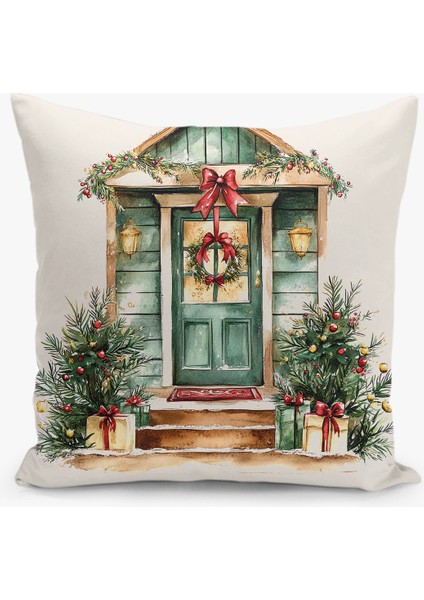 Çift Taraflı Dijital Baskı Kırlent Kılıfı Yılbaşı / Kış Manzarası / Christmas Desenli