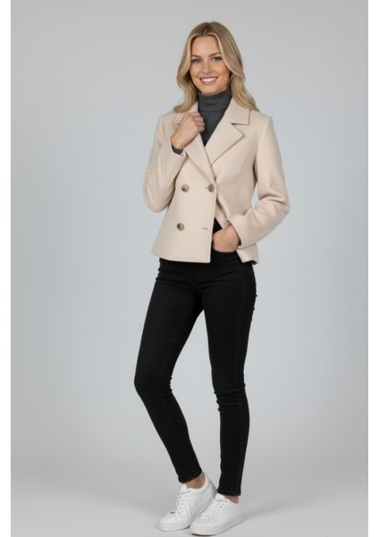 Kadın Kruvaze Kısa Kaban M4857 Ekru fiyatları