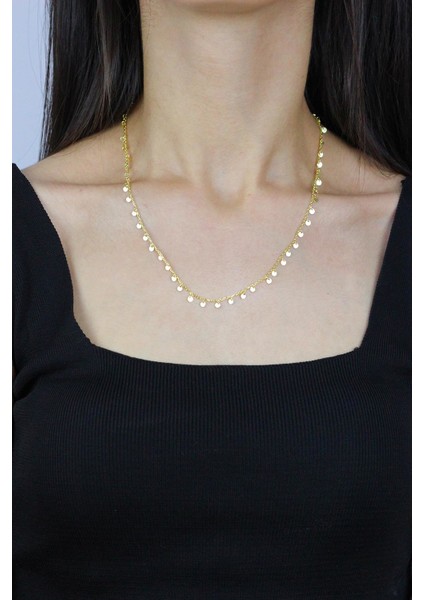 Pullu Altın Yaldızlı Gümüş Choker Kolye 7265