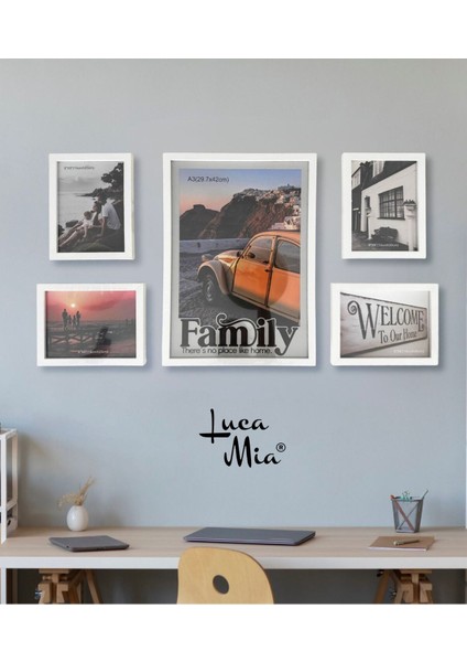 5 Parça Ahşap Resim Çerçeve Seti - Beyaz