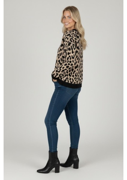 Kadın Leopar Desenli Triko Kazak M6702 Leopar fiyatları