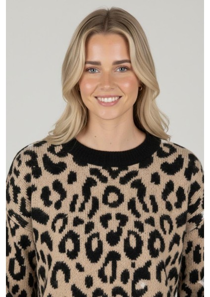 Kadın Leopar Desenli Triko Kazak M6702 Leopar modelleri