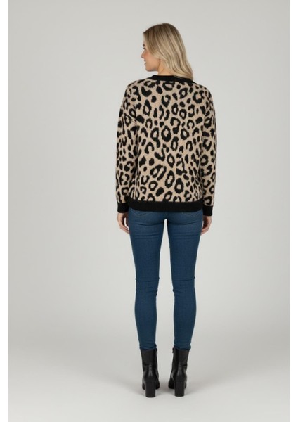 Kadın Leopar Desenli Triko Kazak M6702 Leopar fırsatları