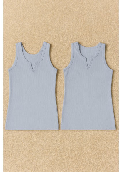 Kadın Pamuklu Likralı Geniş Askılı Penye Kaşkorse 2'li Atlet W6K4K7T4KA