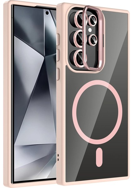 Samsung Galaxy S25 Ultra Remim Lensli Magsafe Standlı Kapak - PEMBE-(5796) - N252J455-M04252