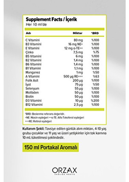 Vitamin Mineral Şurup Portakal Aromalı 150 ml Yorgunluk Azaltıcı ve Bağışıklık Destekleyici fiyatları