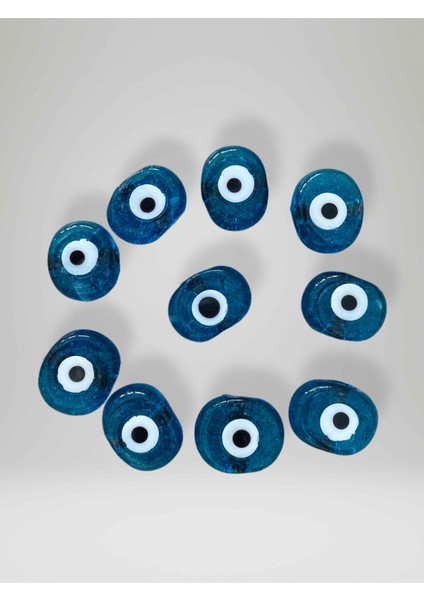 10 Adet Delikli Mavi Şeffaf Cam Nazar Boncuğu Danagöz (Kod:3) El Yapımı Ebat 1,5 cm ~ 2,5 cm Arası