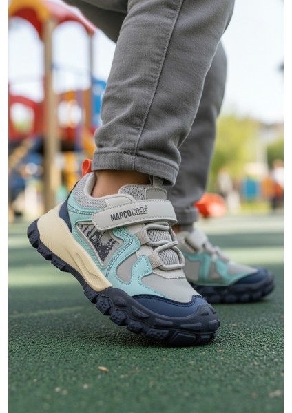 Gri Cırtlı Hafif Çocuk Spor Ayakkabı Marcokids 22678 P