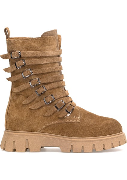 Elit Valindra Kadın Hakiki Süet Deri Klasik Bot Camel