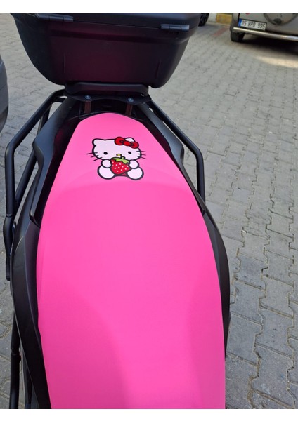 Hello Kıty Desenli Motosiklet Koltuk Kılıfı Neon Pembe Renkli