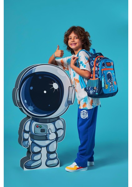 Lacivert Mavi Astronot Desenli 4’lü Okul Çanta Seti Erkek Çocuk Ilköğretim Çantası