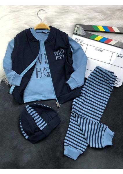 Detaylı Şapkalı Yelekli 3'lü Erkek Bebek Takım