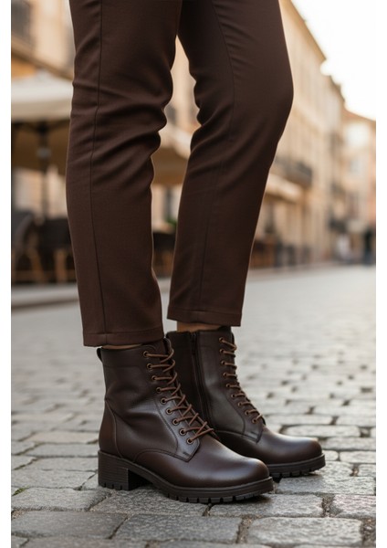 Kahve Hakiki Deri Içi Polarlı Kadın Bot Premium 2680-1 Z