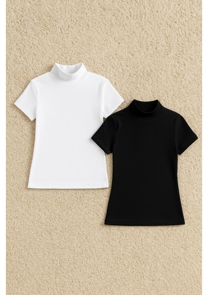 Kadın Pamuklu Likralı Yarım Kol Balıkçı Yaka Penye 2'li Atlet W6K2K2T8KA