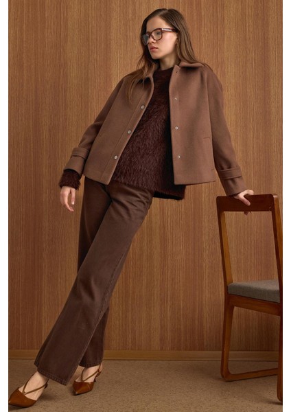 Çıt Çıt Kapamalı Pat Detaylı Kısa Kaban A.KAHVE 3163