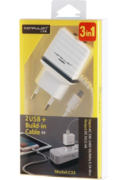 C33 Hızlı Şarj Cihazı 3in1 (Dahili Lightning Kablo iphone UYUMLULU)-(5796) - N569J650-M20569 fiyatları