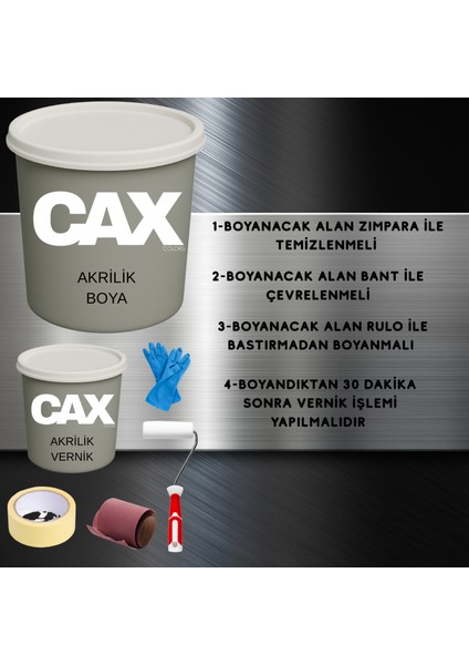 Akrilik Demir - Metal Boyası 1 Litre + 500 ml Akrilik Vernik + Bant + Rulo Fırça + Zımpara + Eldiven