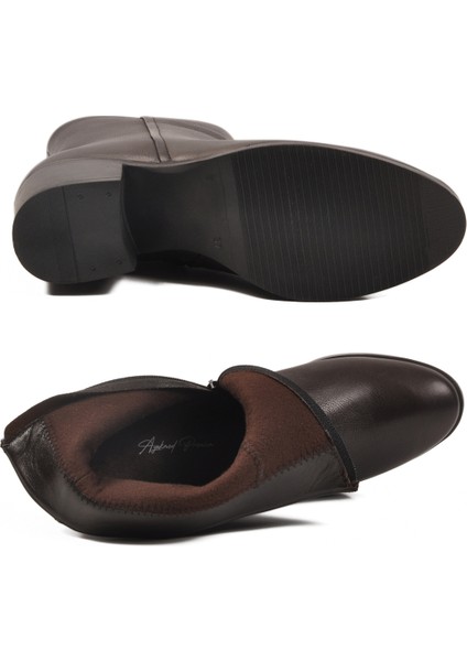 Kahve Hakiki Deri Fermuarlı Içi Polarlı Kadın Bot Premium 92162-1 Z indirimleri