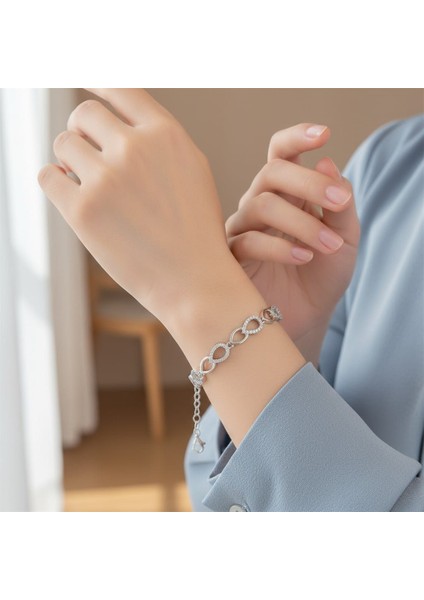 Kadın 925 Ayar Gümüş Damla Zirkon Taşlı Su Yolu Bileklik